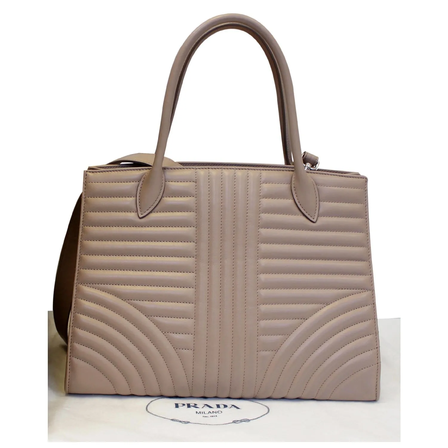 PRADA Diagramme Leather Tote Shoulder Bag Nude
