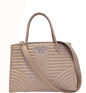 PRADA Diagramme Leather Tote Shoulder Bag Nude