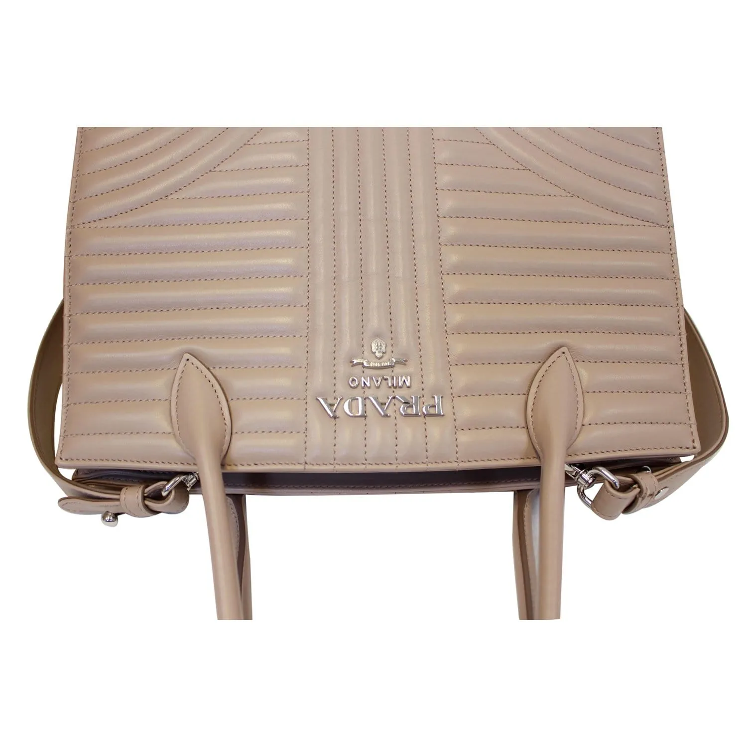 PRADA Diagramme Leather Tote Shoulder Bag Nude