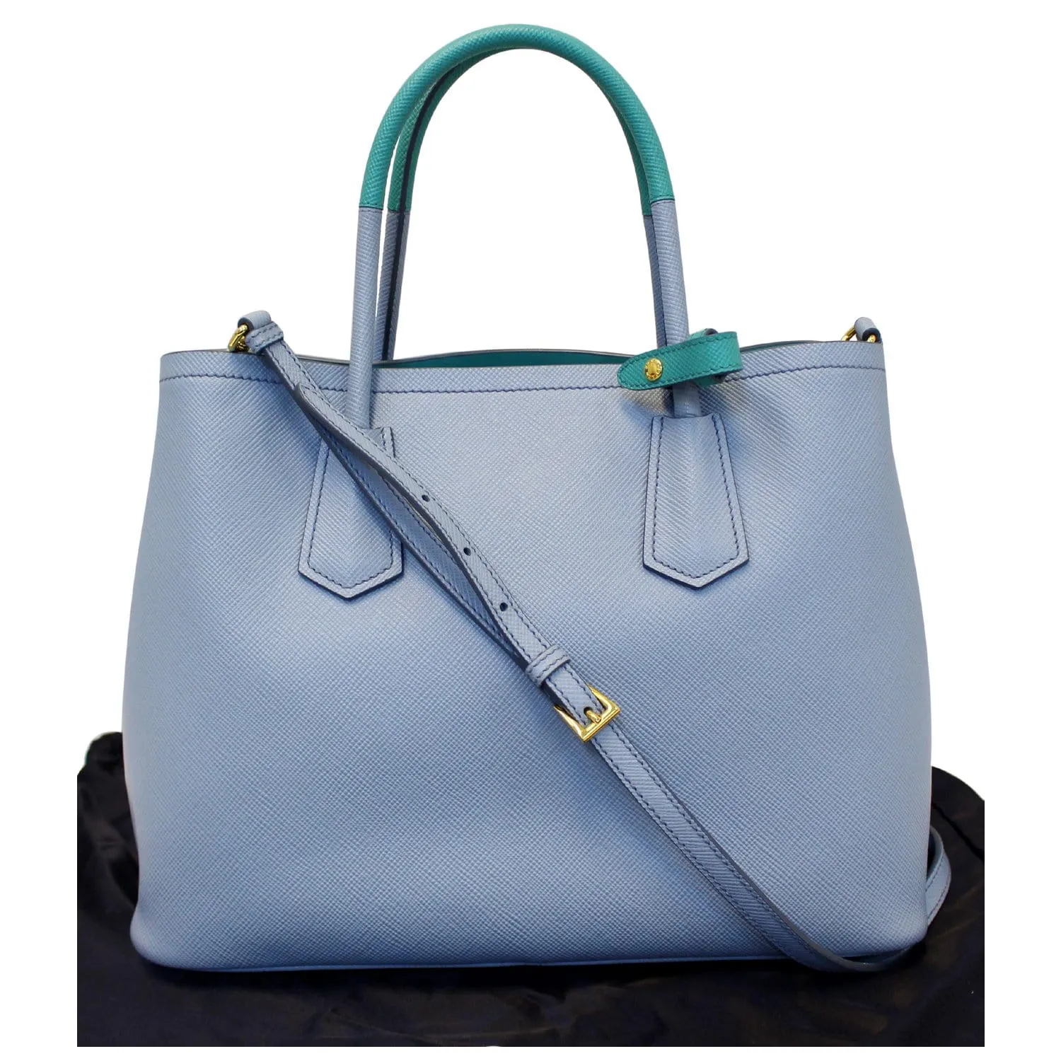 PRADA Lux Saffiano Leather Tote Shoulder Bag Blue