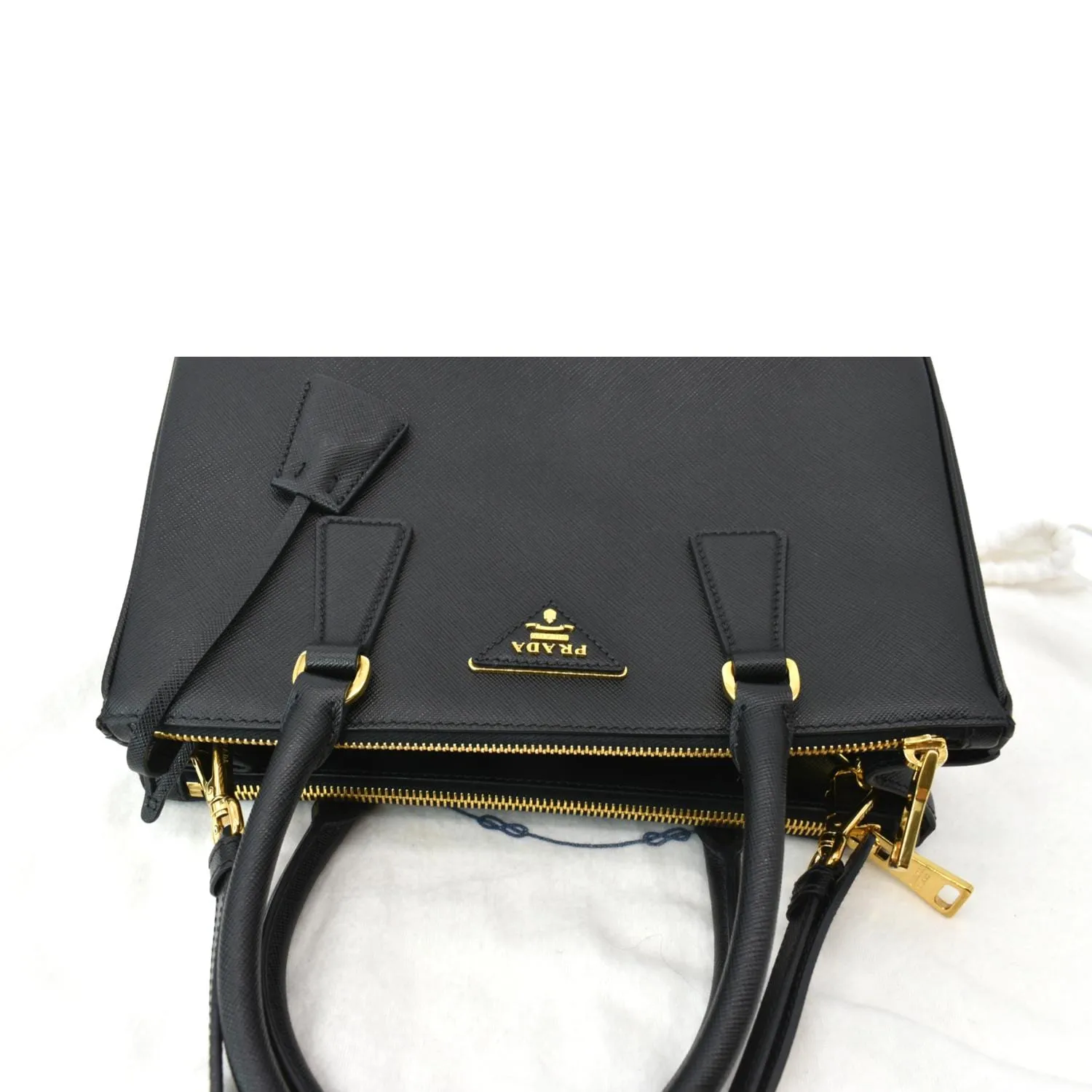 PRADA Saffiano Double-Zip Leather Tote Shoulder Bag Black