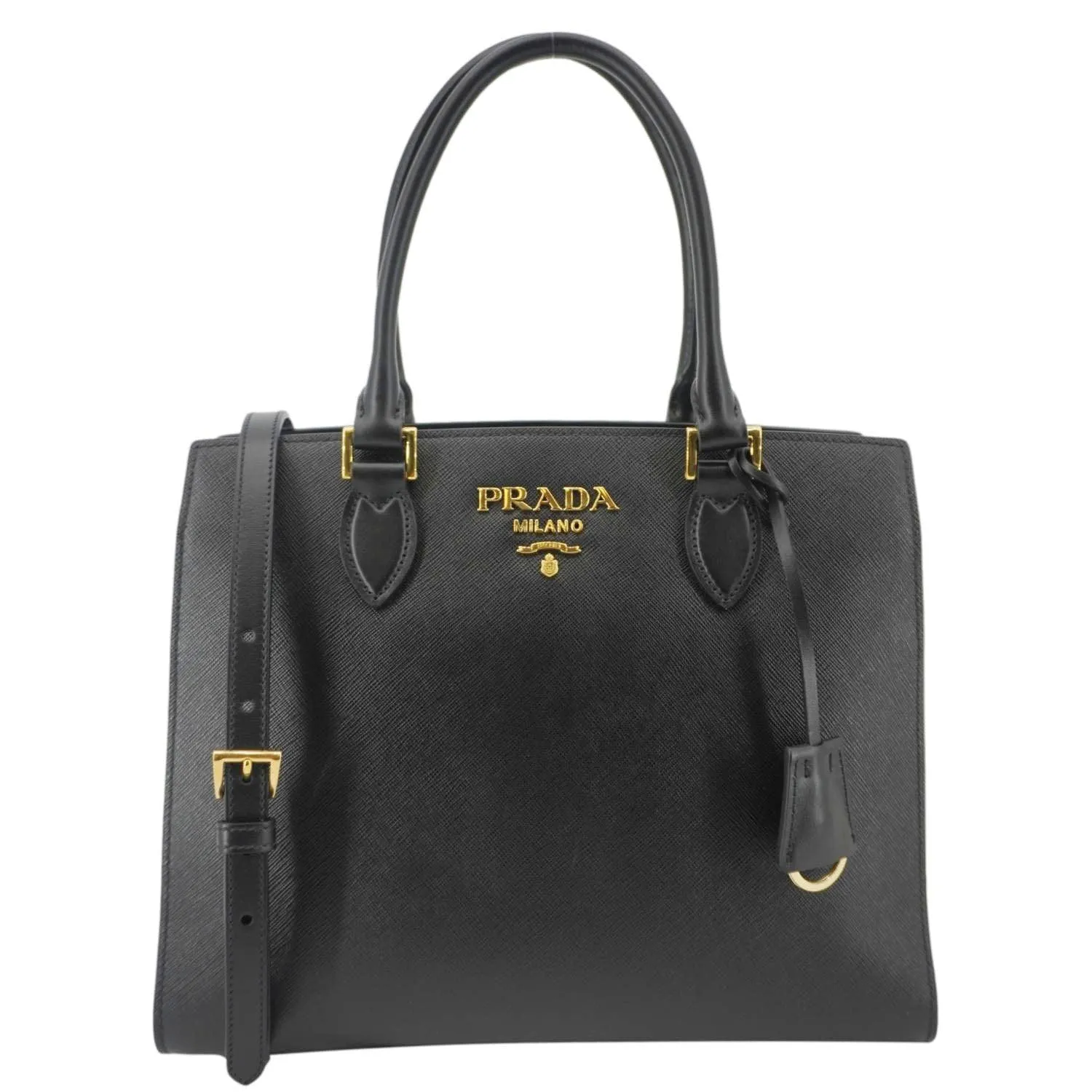 PRADA Soft Zippered Saffiano Leather Tote Bag Black