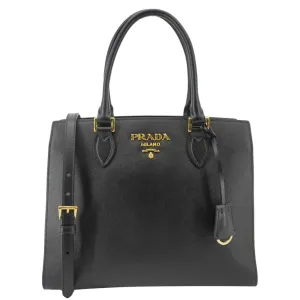 PRADA Soft Zippered Saffiano Leather Tote Bag Black