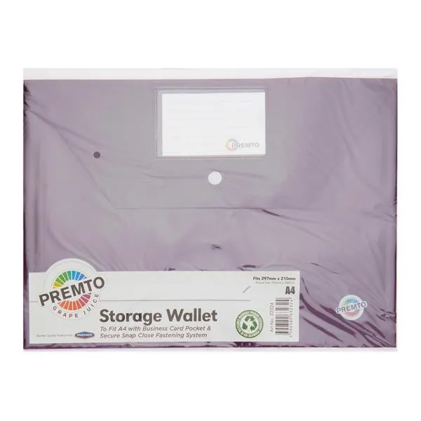 Premto A4 Button Storage Wallet - Grape Juice