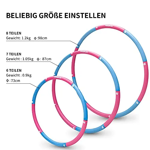 PROIRON Weighted Hula Hoop 1.2kg/1.8kg, Fitness Hula Hoops for Adults, Foam Padded Exercise Hula Hoop Detachable 73-98cm
