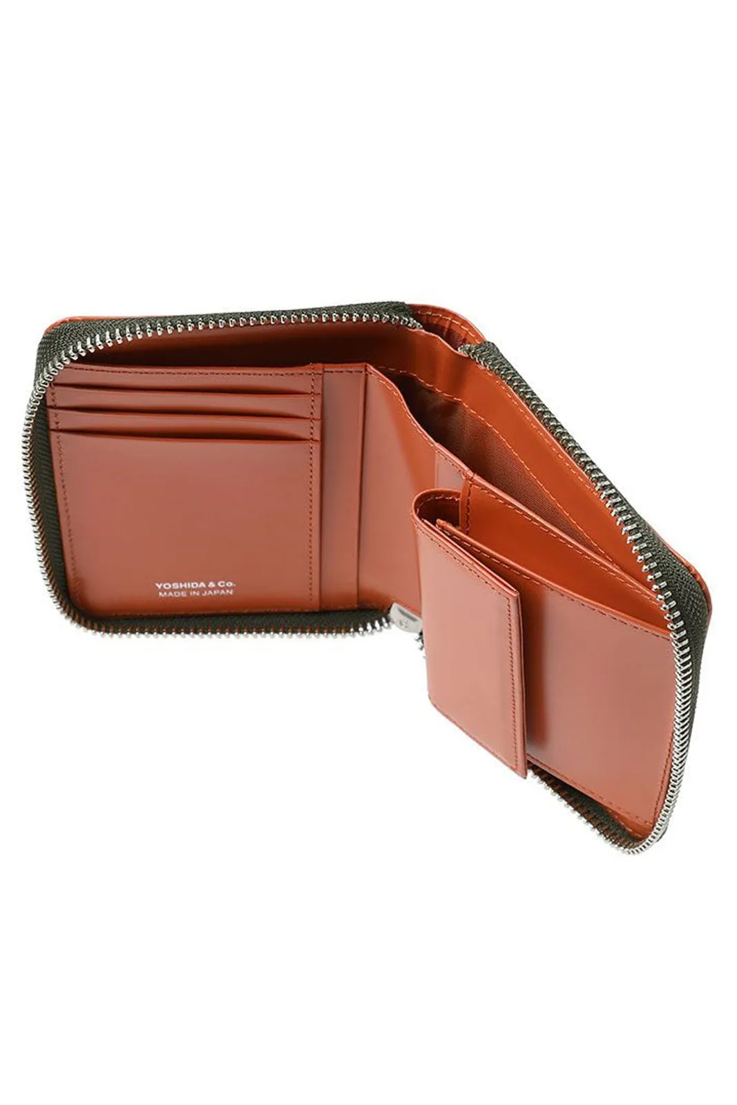 PS Leather Wallet Zip Wallet(Glass Leather) Orange/Khaki