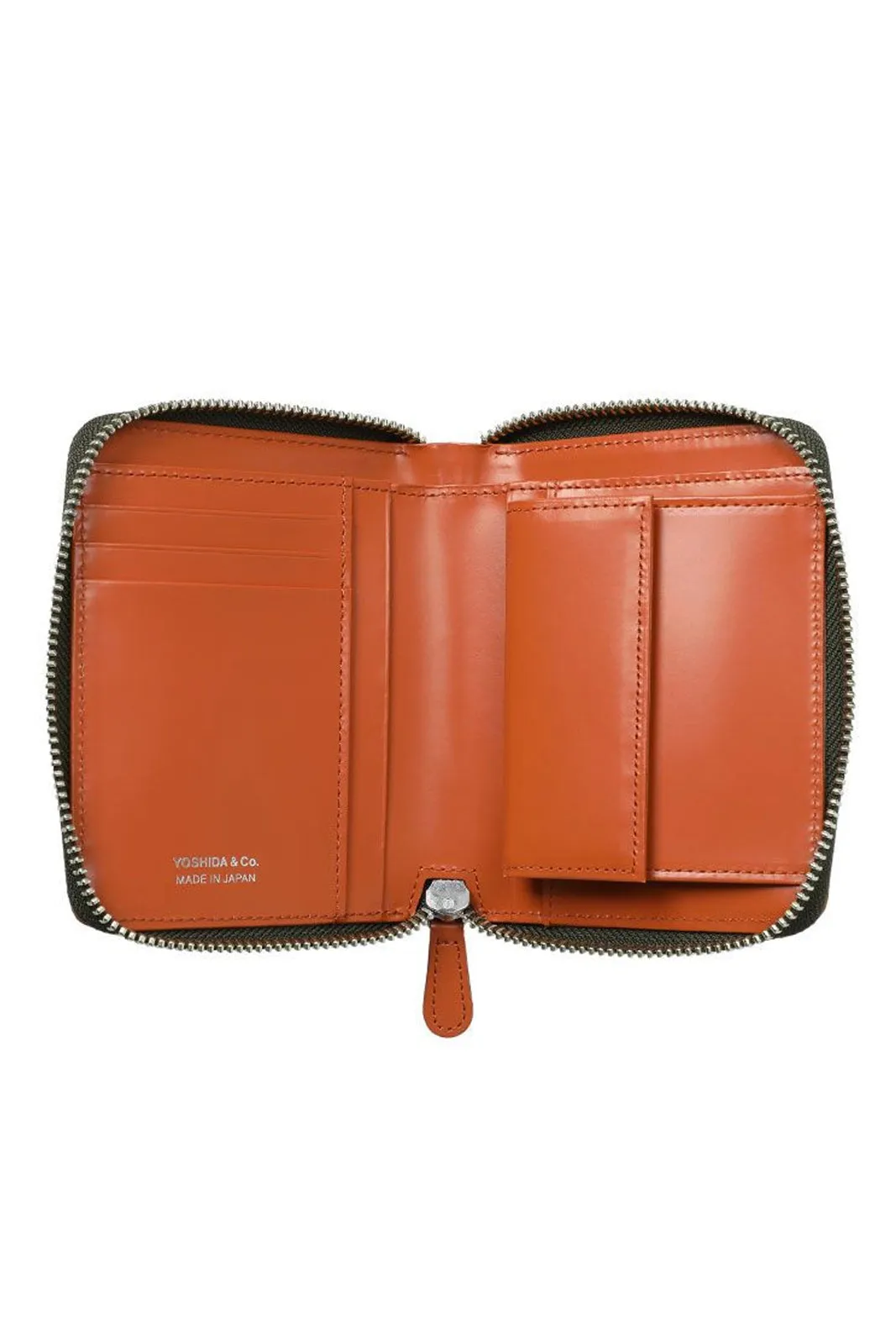 PS Leather Wallet Zip Wallet(Glass Leather) Orange/Khaki