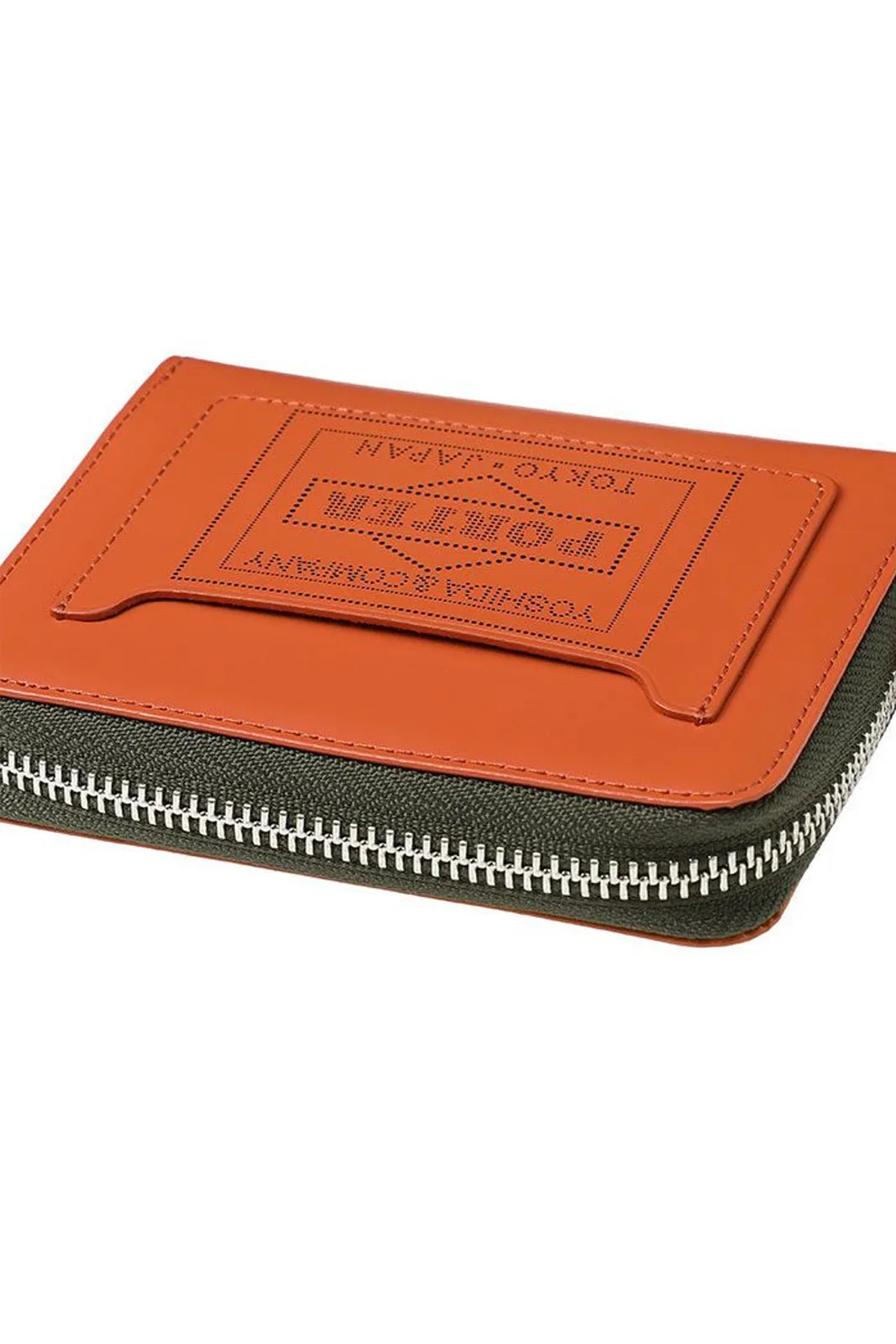 PS Leather Wallet Zip Wallet(Glass Leather) Orange/Khaki