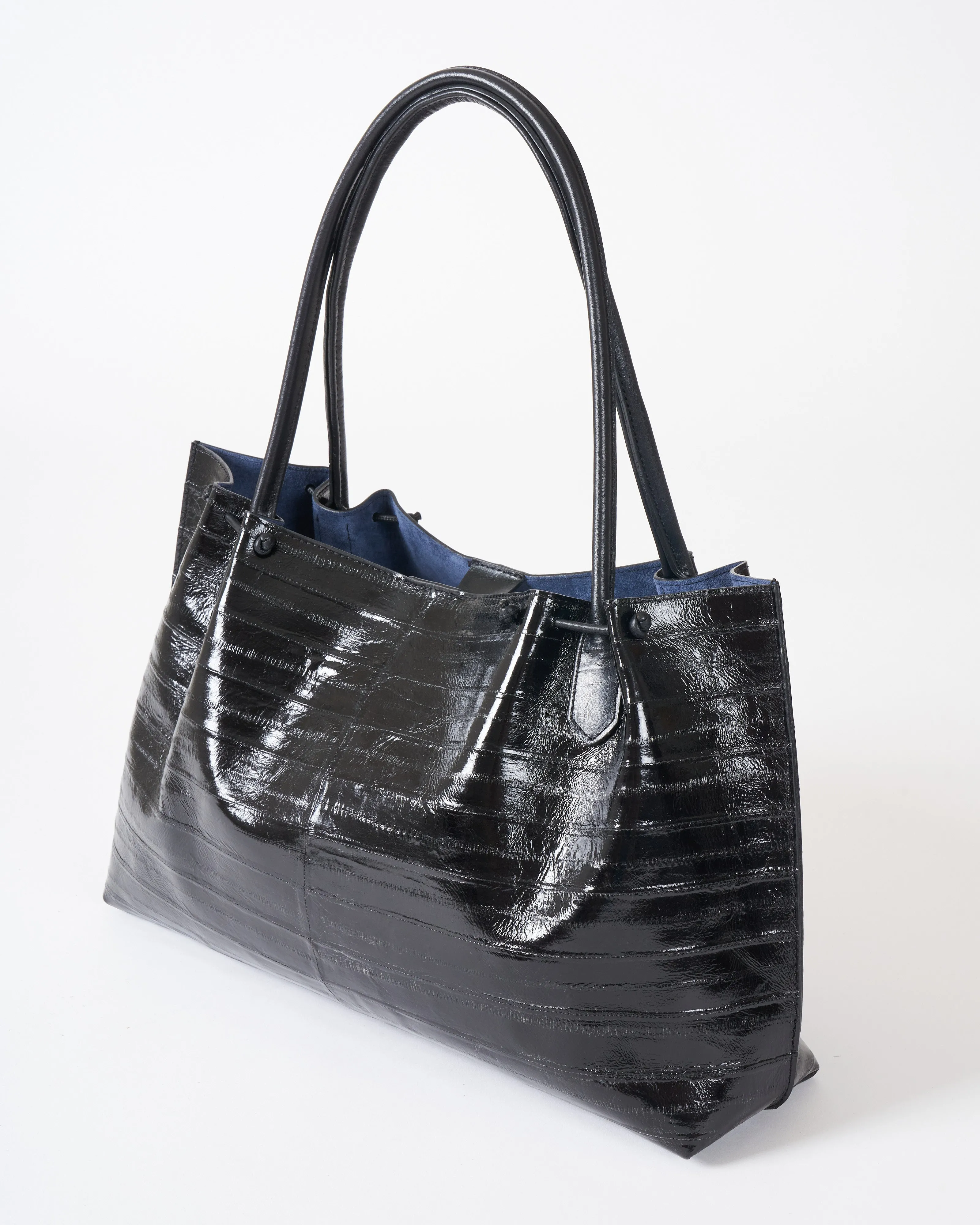 puckered tote - black eel