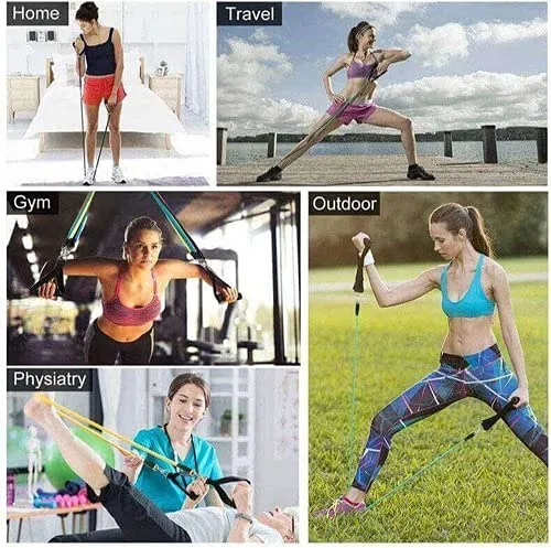 Qsfi 11 Piece Gym Resistance Band for Workout, Resistance Band for Exercise, Resistance Band for Pull ups, Triceps, Legs, Rubber Resistance Band Tube with Door Anchor and Hook (Blue rw)