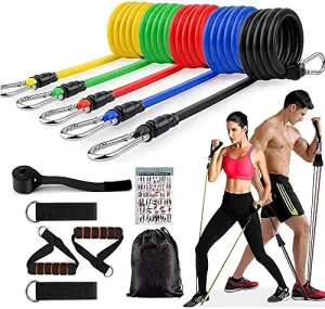 Qsfi 11 Piece Gym Resistance Band for Workout, Resistance Band for Exercise, Resistance Band for Pull ups, Triceps, Legs, Rubber Resistance Band Tube with Door Anchor and Hook (Blue rw)