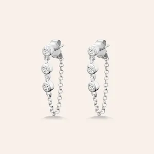 "Simply Kind" Sterling Silver 0.8CTW Bezel Set and Chain Dangle Earrings