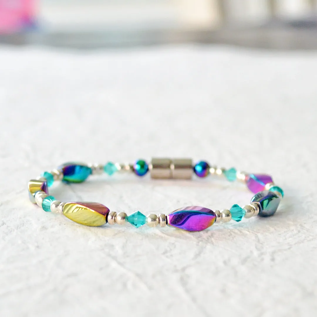 Rainbow Hematite & Crystal Magnetic Bracelet