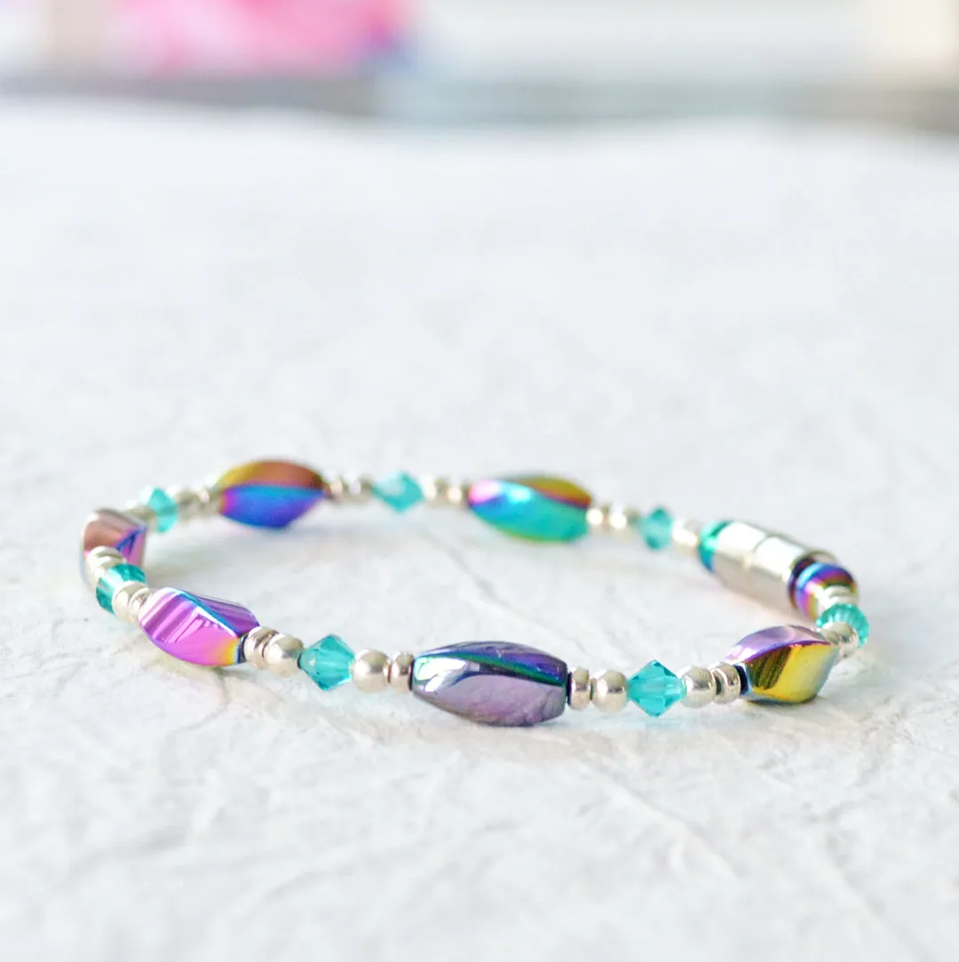 Rainbow Hematite & Crystal Magnetic Bracelet