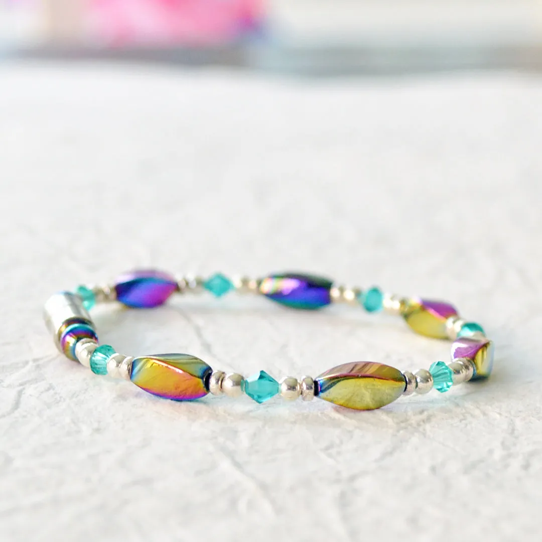 Rainbow Hematite & Crystal Magnetic Bracelet