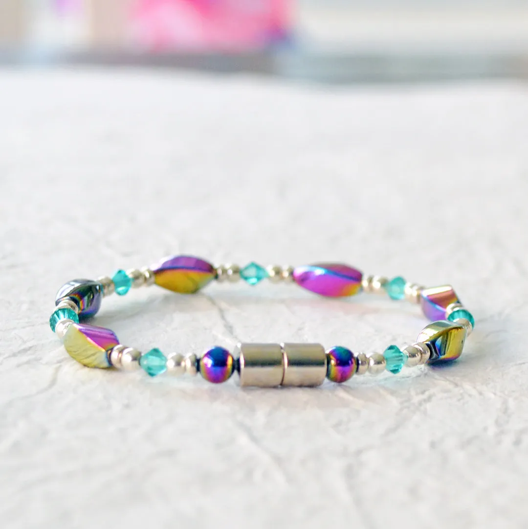 Rainbow Hematite & Crystal Magnetic Bracelet