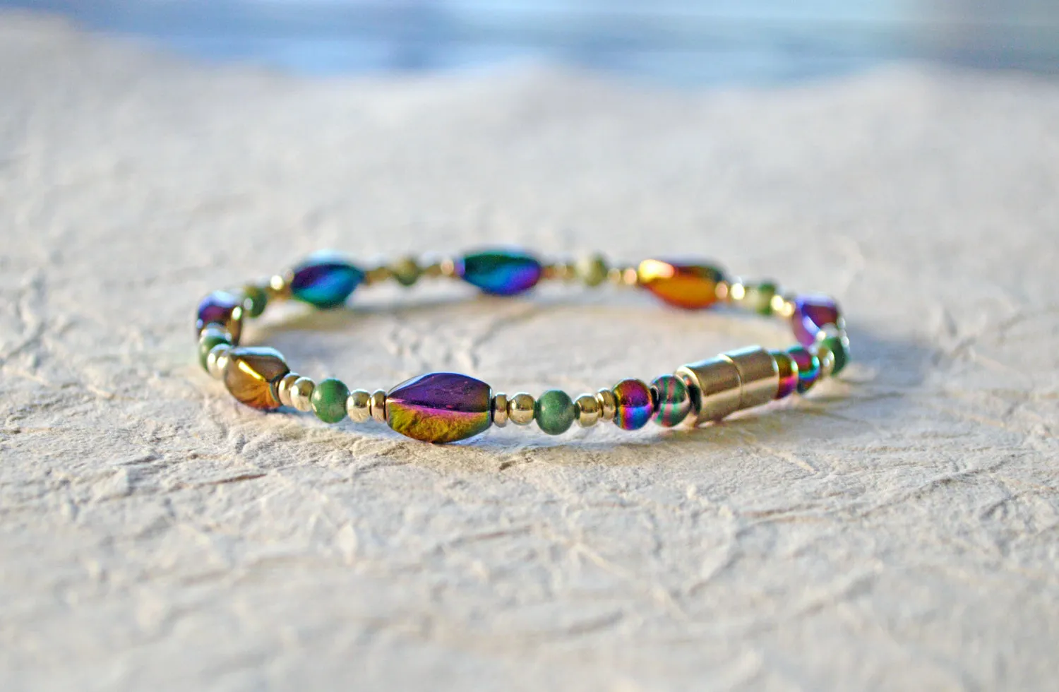 Rainbow Hematite & Jade Magnetic Energy Bracelet