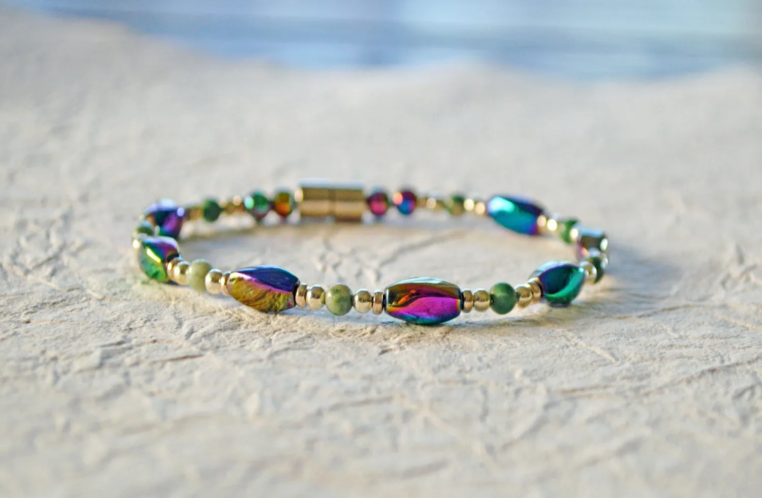 Rainbow Hematite & Jade Magnetic Energy Bracelet