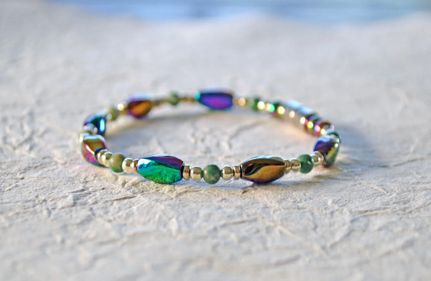 Rainbow Hematite & Jade Magnetic Energy Bracelet
