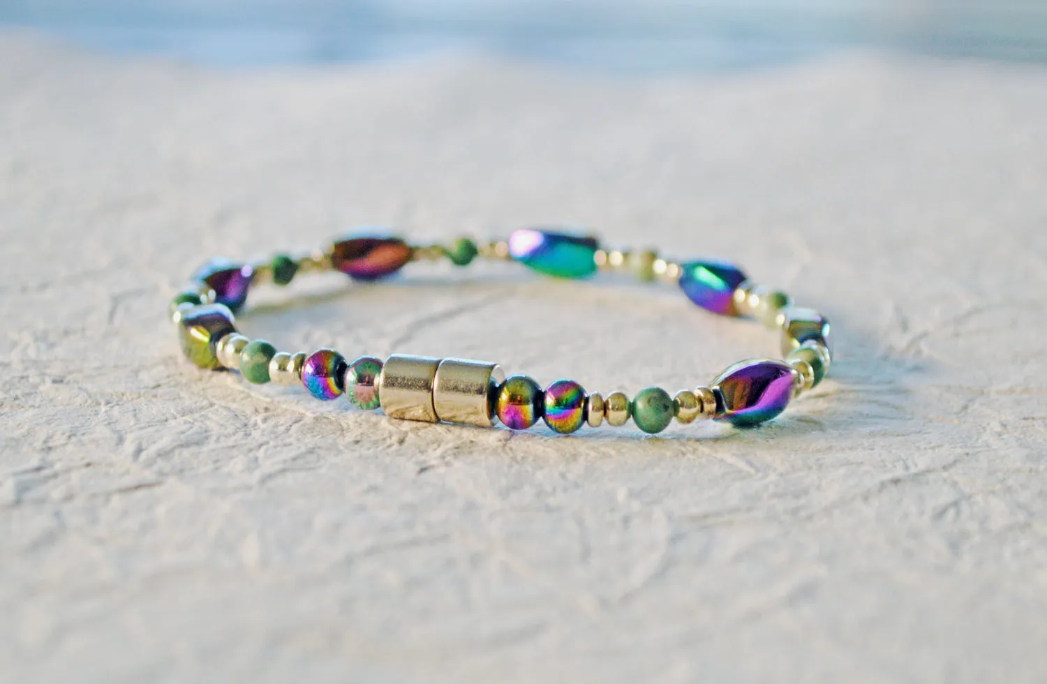Rainbow Hematite & Jade Magnetic Energy Bracelet