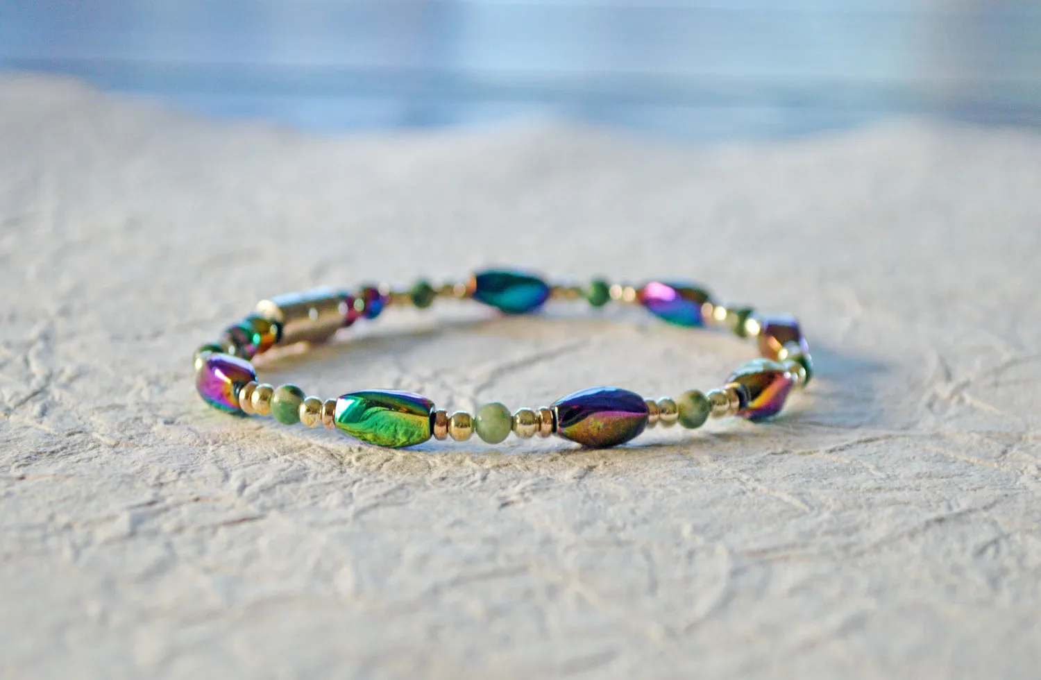 Rainbow Hematite & Jade Magnetic Energy Bracelet