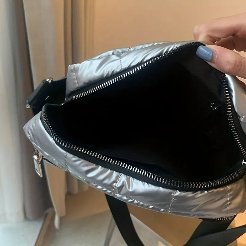 realaiot  Fashion Padded Crossbody Bag, Simple Puffer Tote Bag, Women's Casual Handbag, Shoulder Bag & Purse For Sports