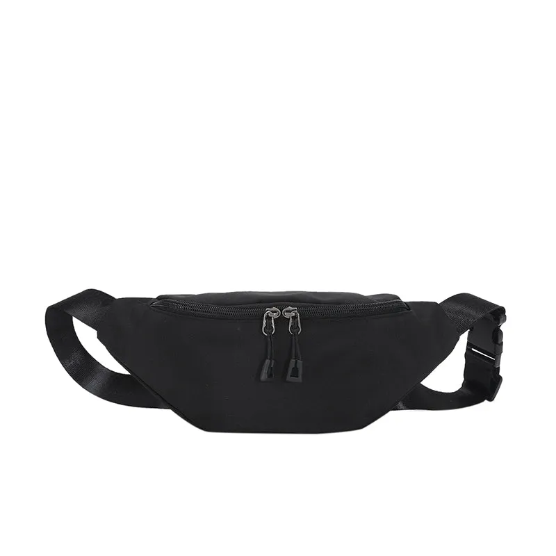 realaiot  Minimalist Nylon Fabric Fanny Pack, Double Zipper Waist Purse, Trendy Crossbody Chest Bag For Sports