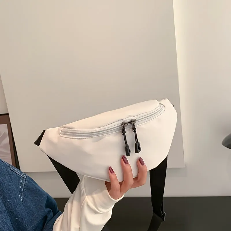 realaiot  Minimalist Nylon Fabric Fanny Pack, Double Zipper Waist Purse, Trendy Crossbody Chest Bag For Sports