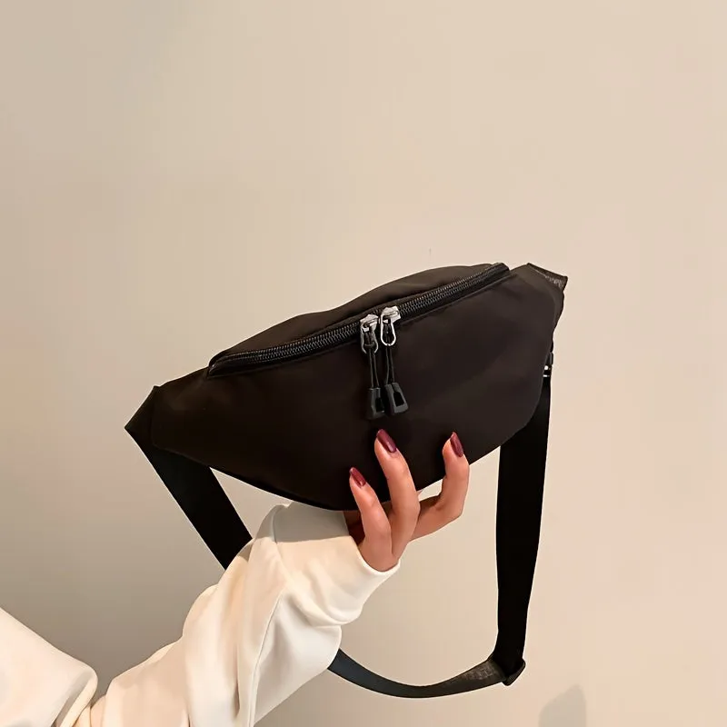 realaiot  Minimalist Nylon Fabric Fanny Pack, Double Zipper Waist Purse, Trendy Crossbody Chest Bag For Sports