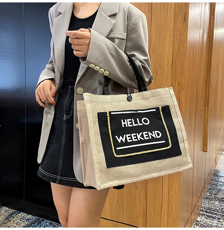 REALAIOT new fashion cotton and linen shopping bag large capacity simple canvas tote bag linen handbag