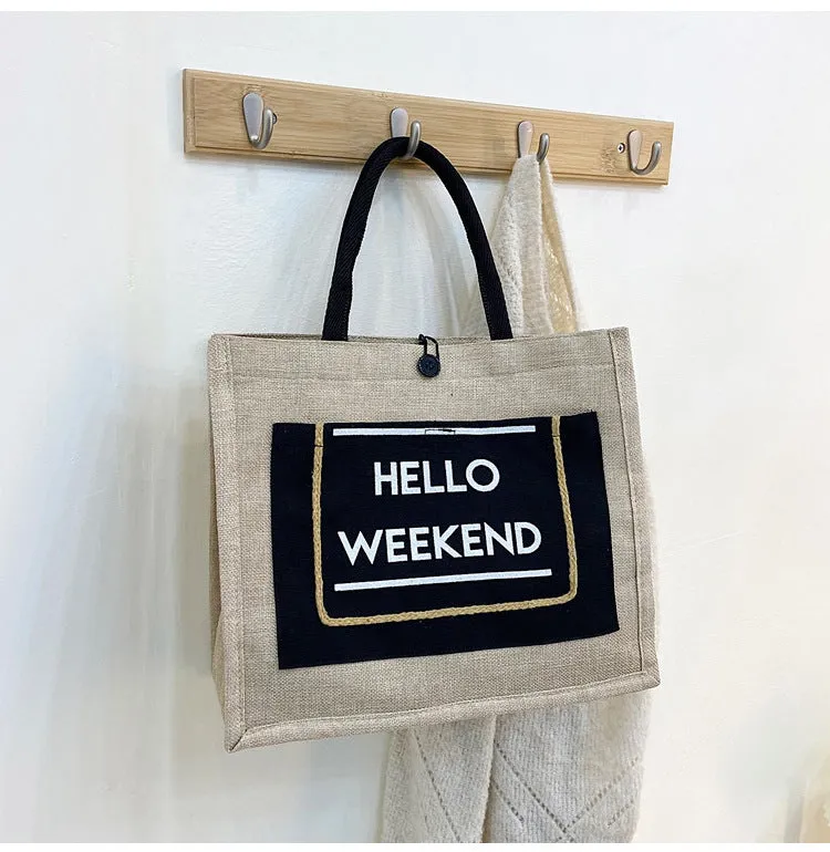 REALAIOT new fashion cotton and linen shopping bag large capacity simple canvas tote bag linen handbag