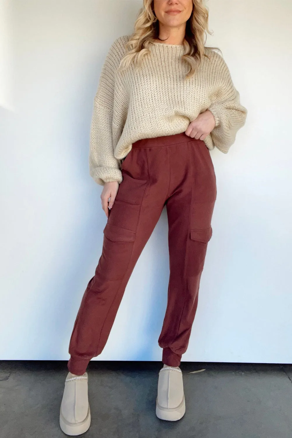 Red Dahlia High Waist Flap Pocket Joggers