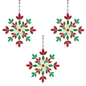 RED GREEN JEWELED METAL SNOWFLAKE (Set/1) or (Set/3) MAGNETIC CHANDELIER ACCESSORY