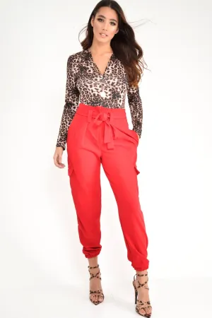Red Paper Bag Cargo Pocket Trousers - Brette