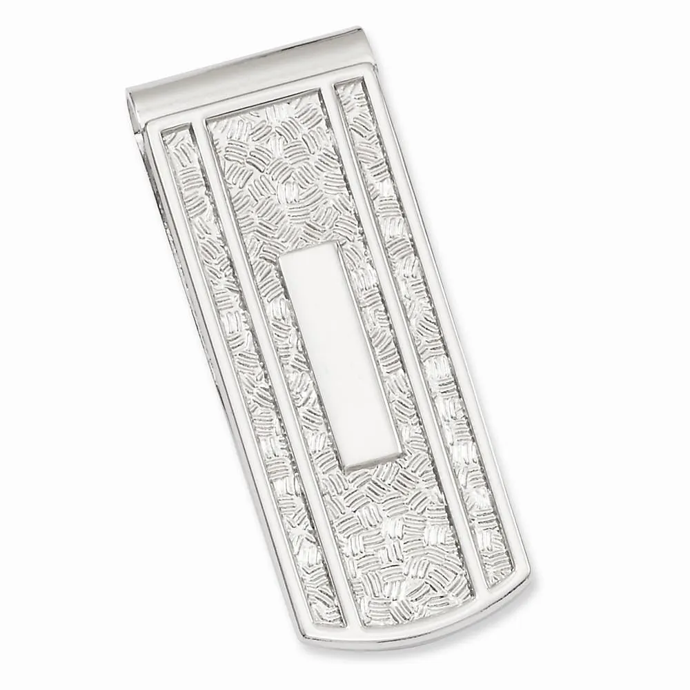 Rhodium Plated with Engravable Area Money Clip