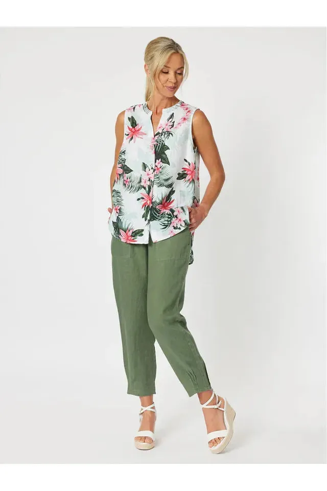 Ribbed Waist Linen Pant Khaki