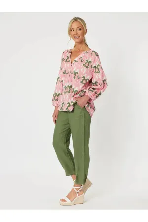 Ribbed Waist Linen Pant Khaki