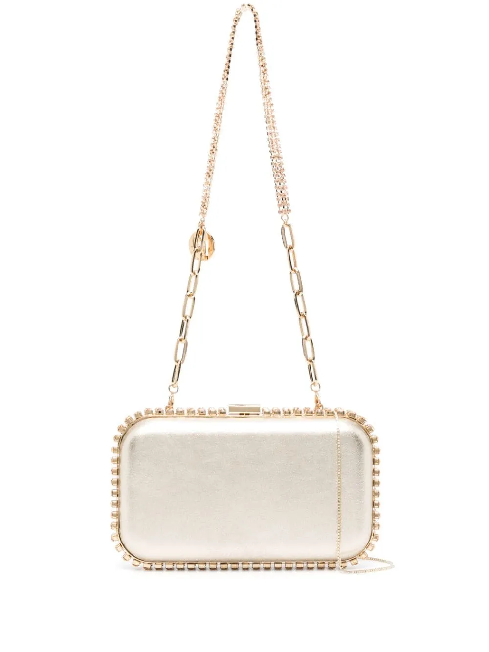 Rosantica Clio crystal-embellished leather clutch bag with shoulder chains