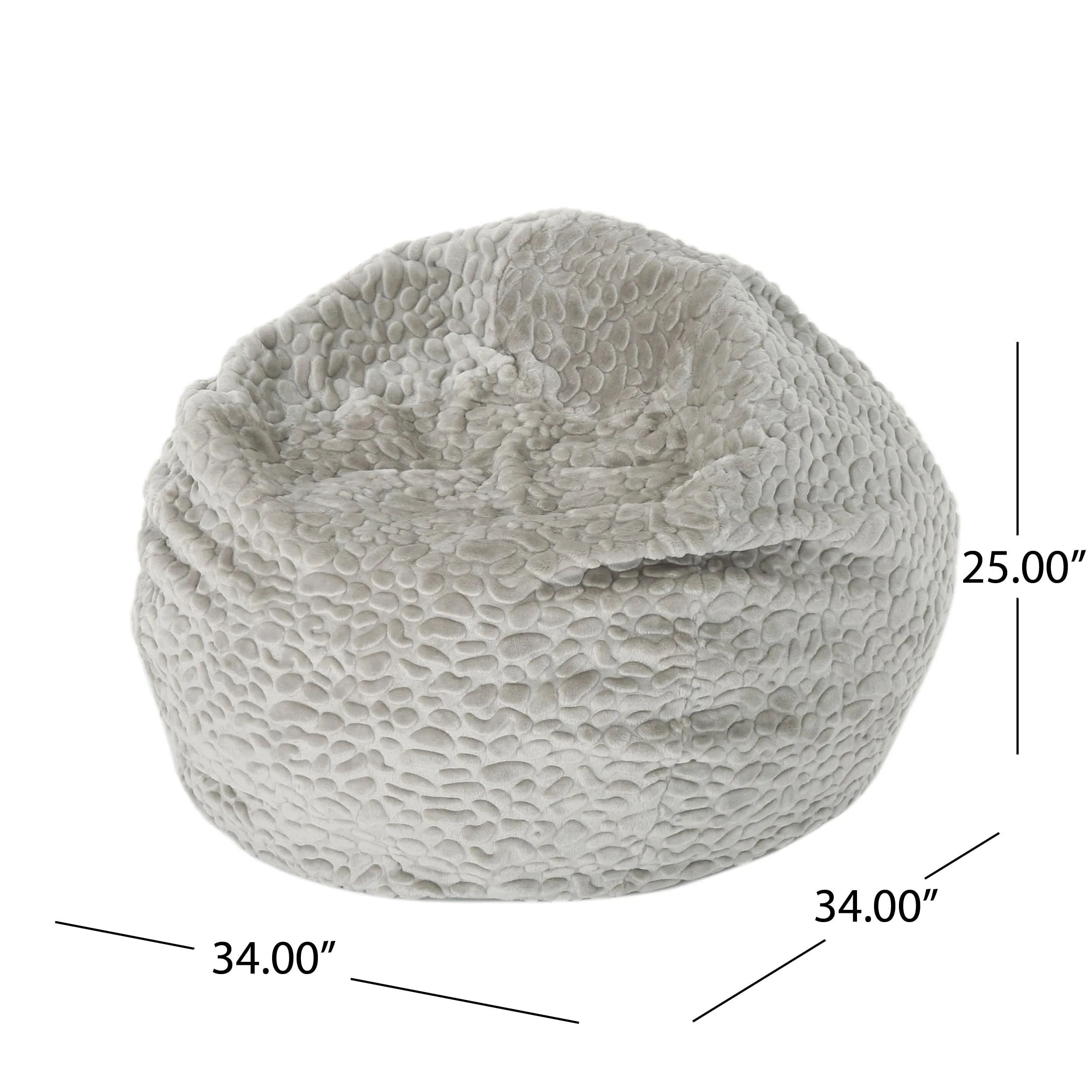 Rounded Fur Bean Bag with Softness and Comfort Grey Modern