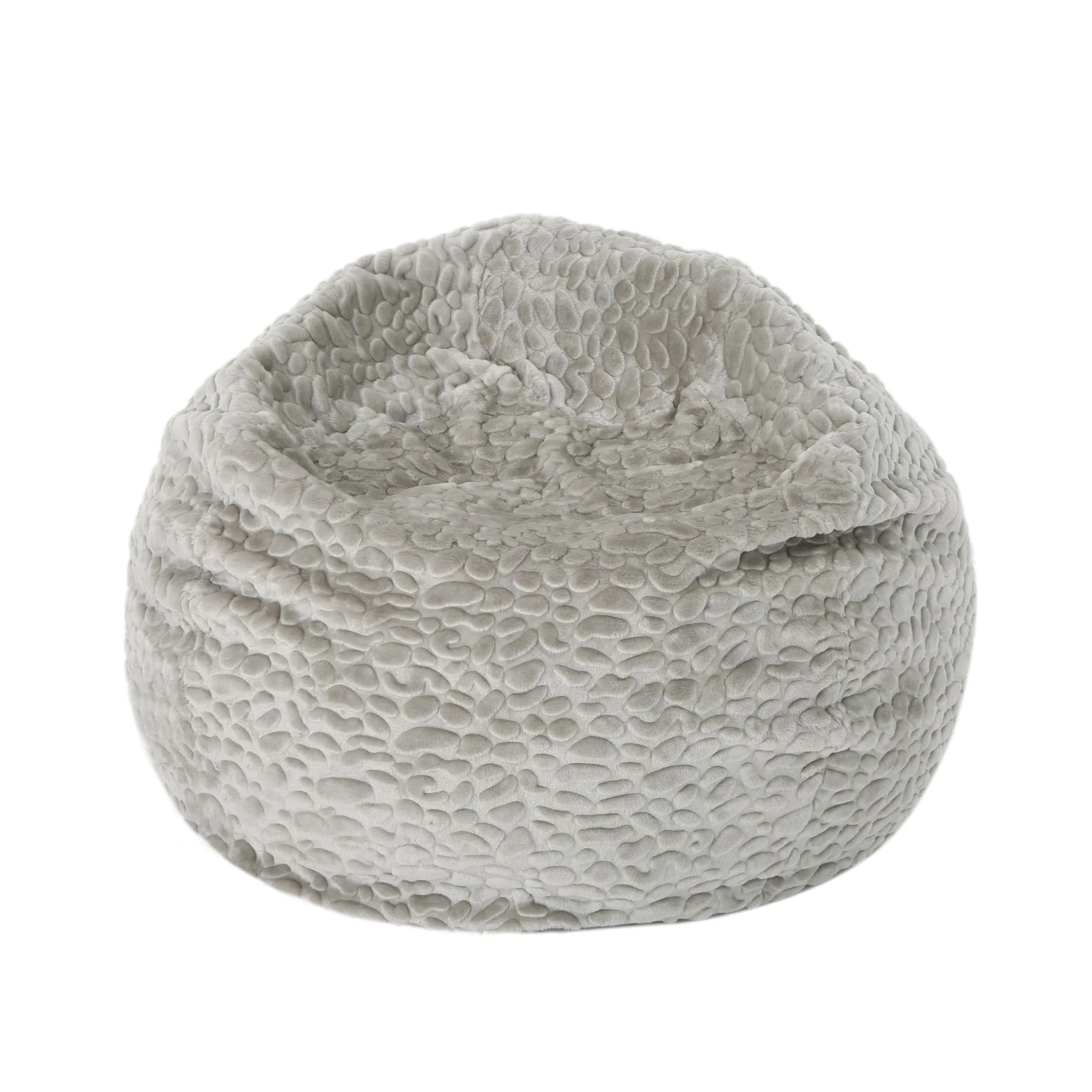 Rounded Fur Bean Bag with Softness and Comfort Grey Modern