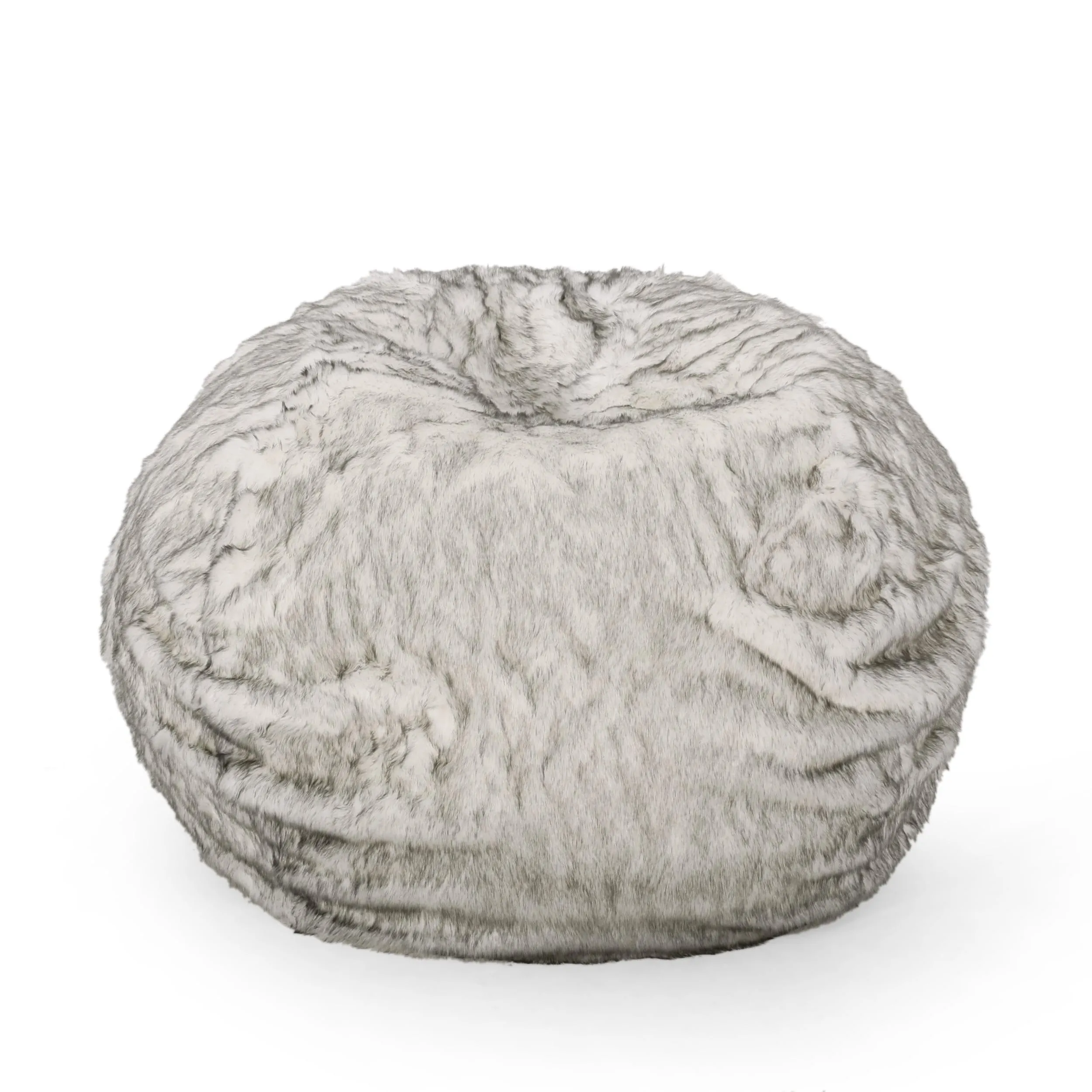 Rounded Short Fur Bean Bag with Softness and Comfort Grey Modern