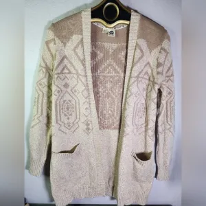 Roxy Southwestern Aztec Print Tan Cardigan Sweater Size Small