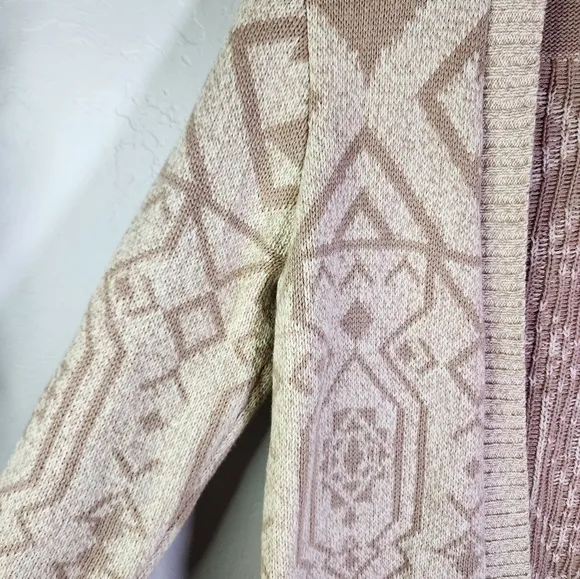 Roxy Southwestern Aztec Print Tan Cardigan Sweater Size Small