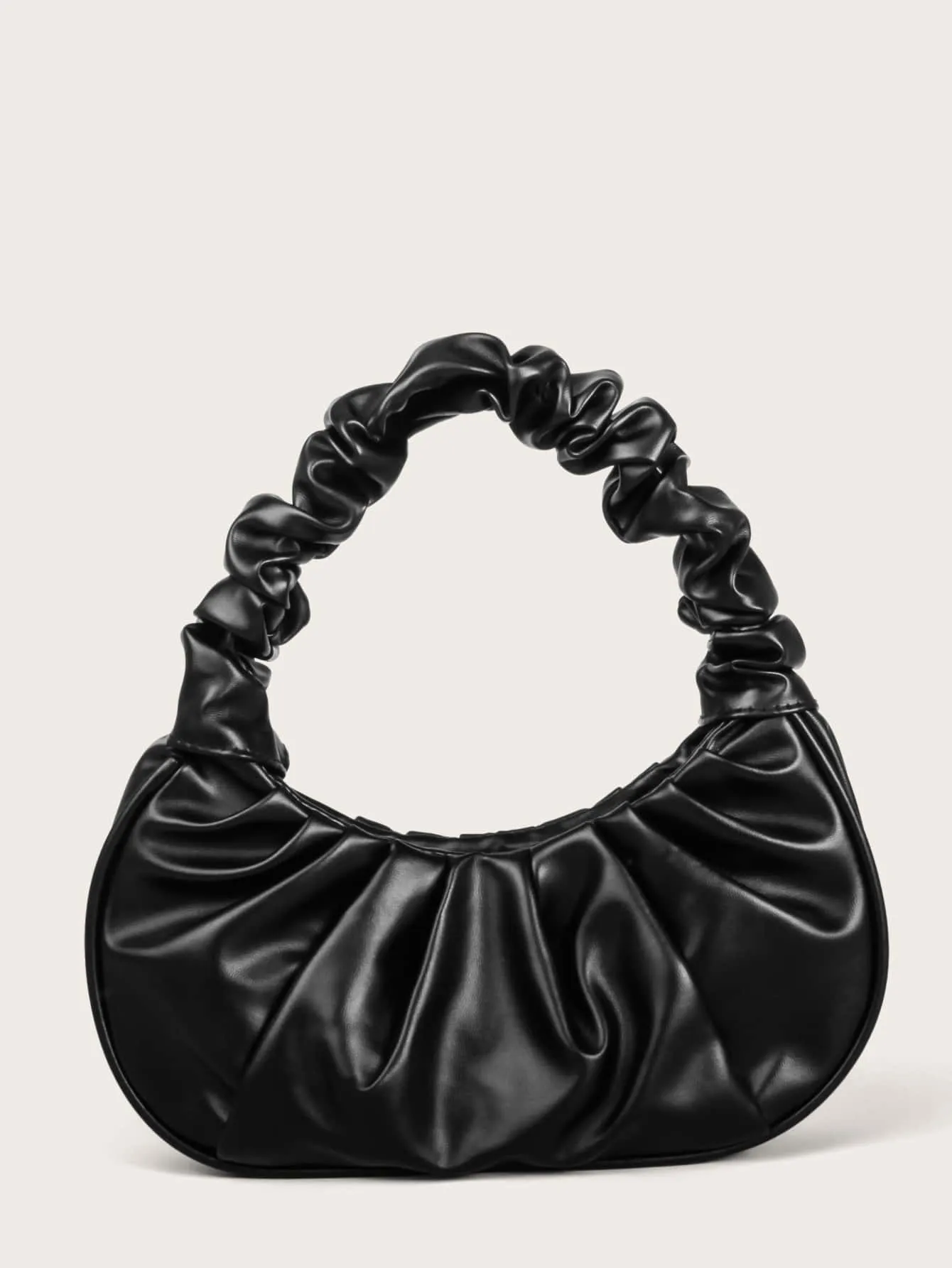 Ruched Baguette Bag  - Black
