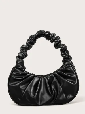 Ruched Baguette Bag  - Black