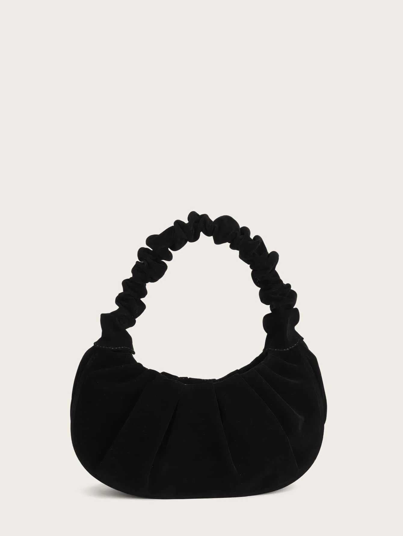 Ruched Baguette Bag  - Black