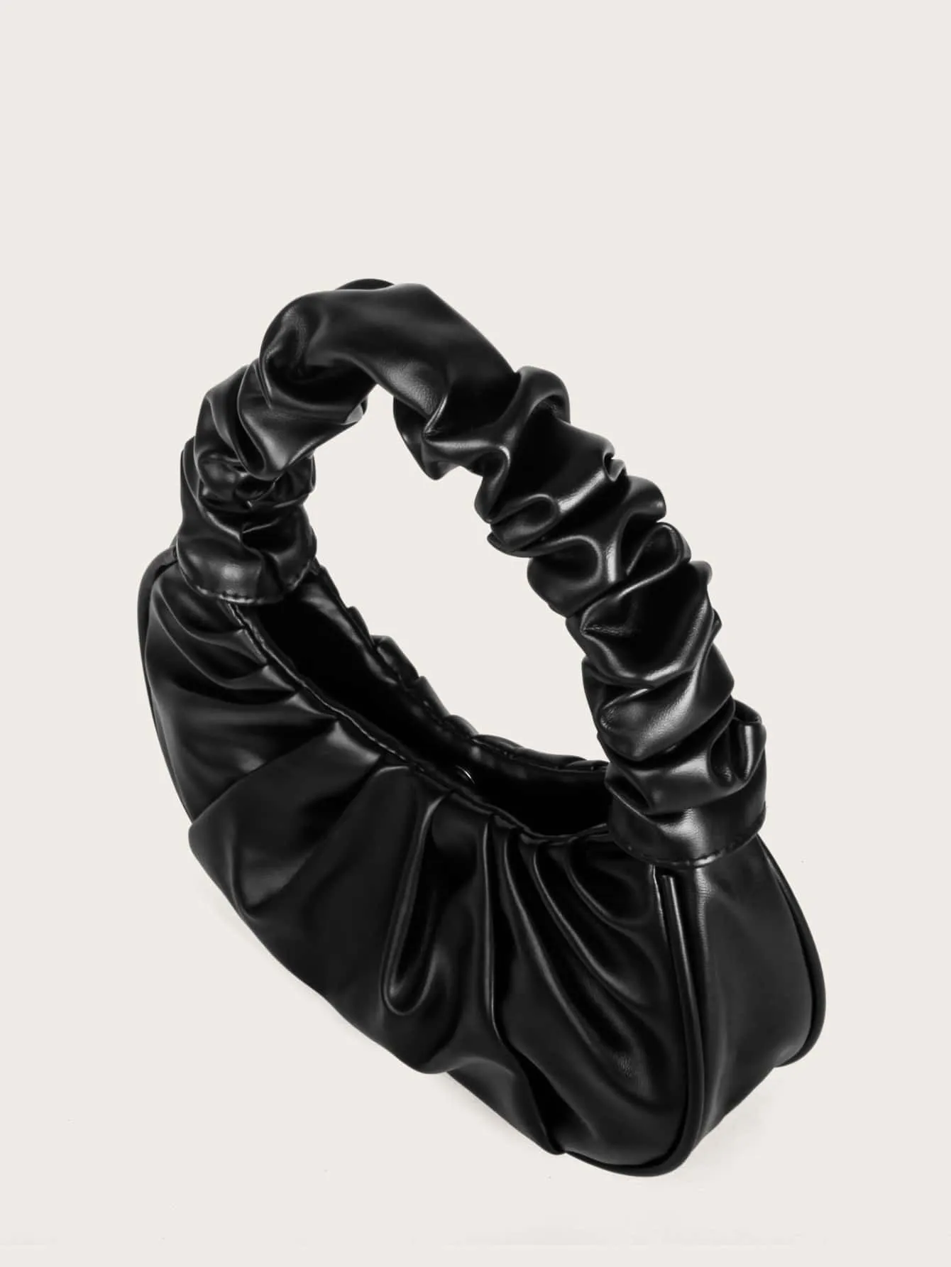 Ruched Baguette Bag  - Black