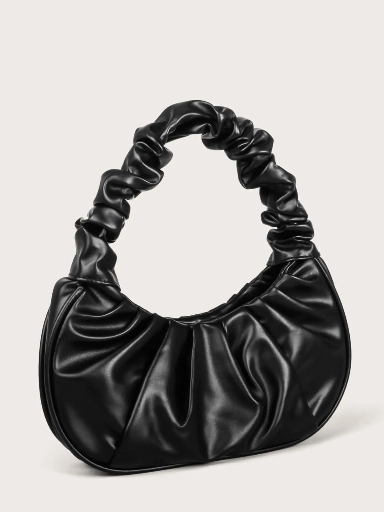 Ruched Baguette Bag  - Black