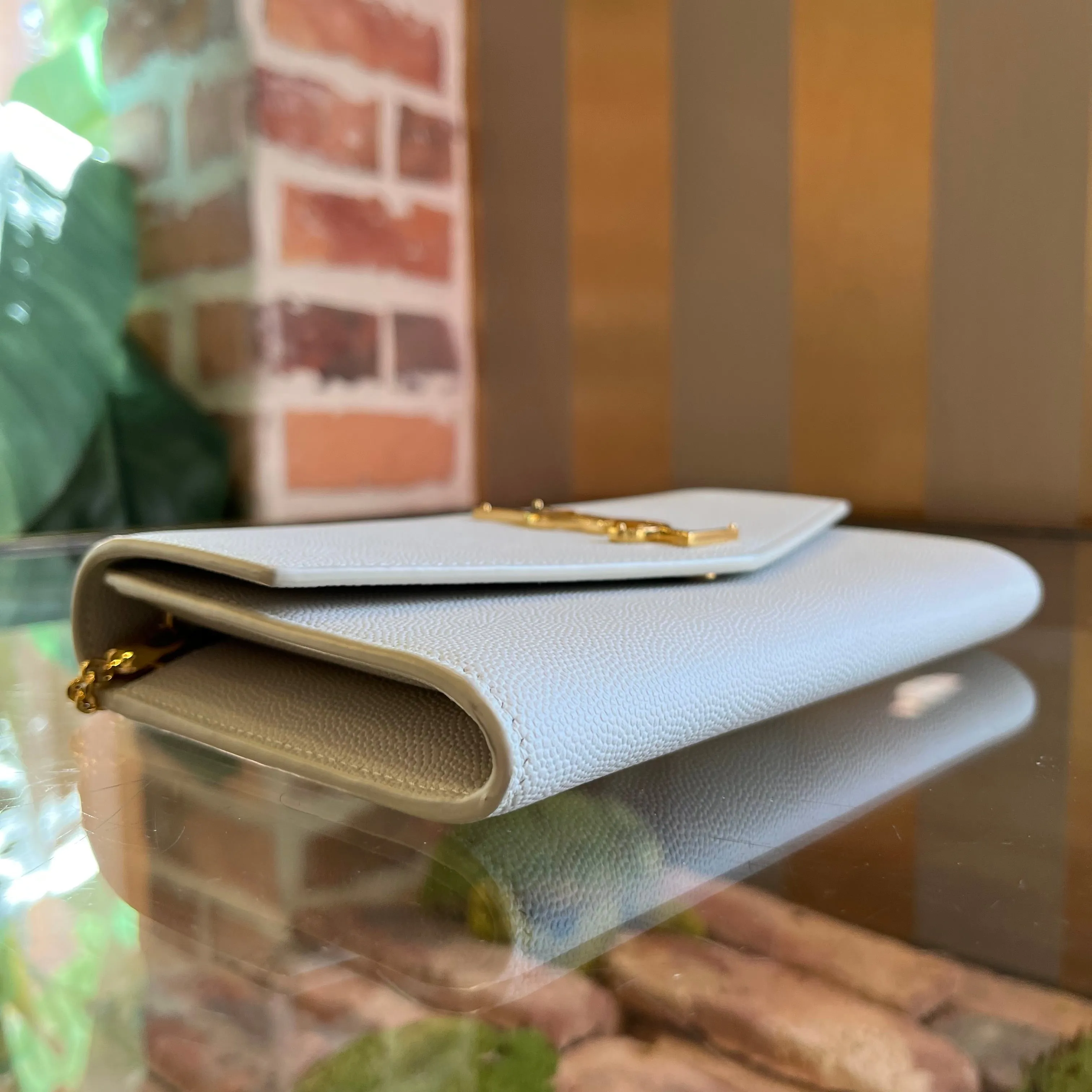 SAINT LAURENT Uptown Cream Grain De Poudre YSL Clutch