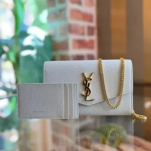 SAINT LAURENT Uptown Cream Grain De Poudre YSL Clutch